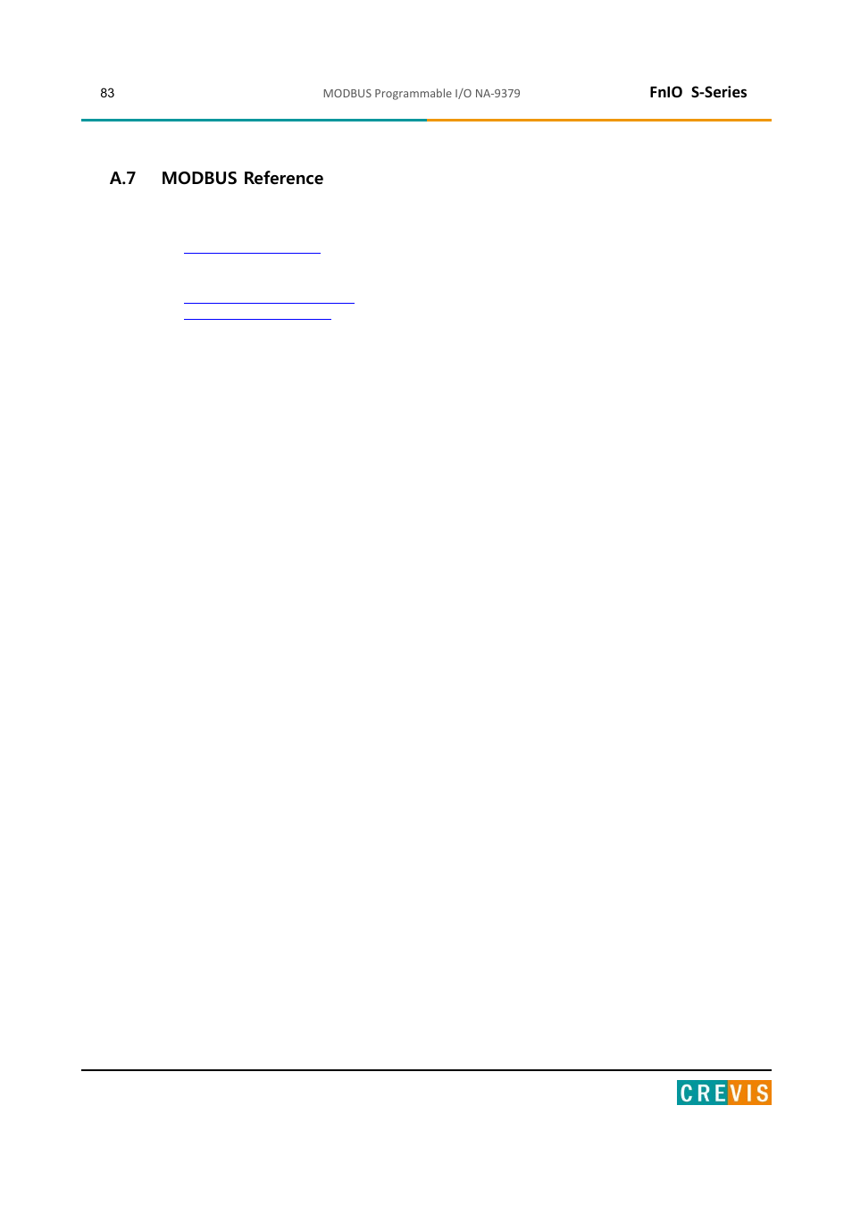 Modbus reference, Fnio s-series, A.7 modbus reference | Beijer Electronics NA-9379 User Manual | Page 83 / 86