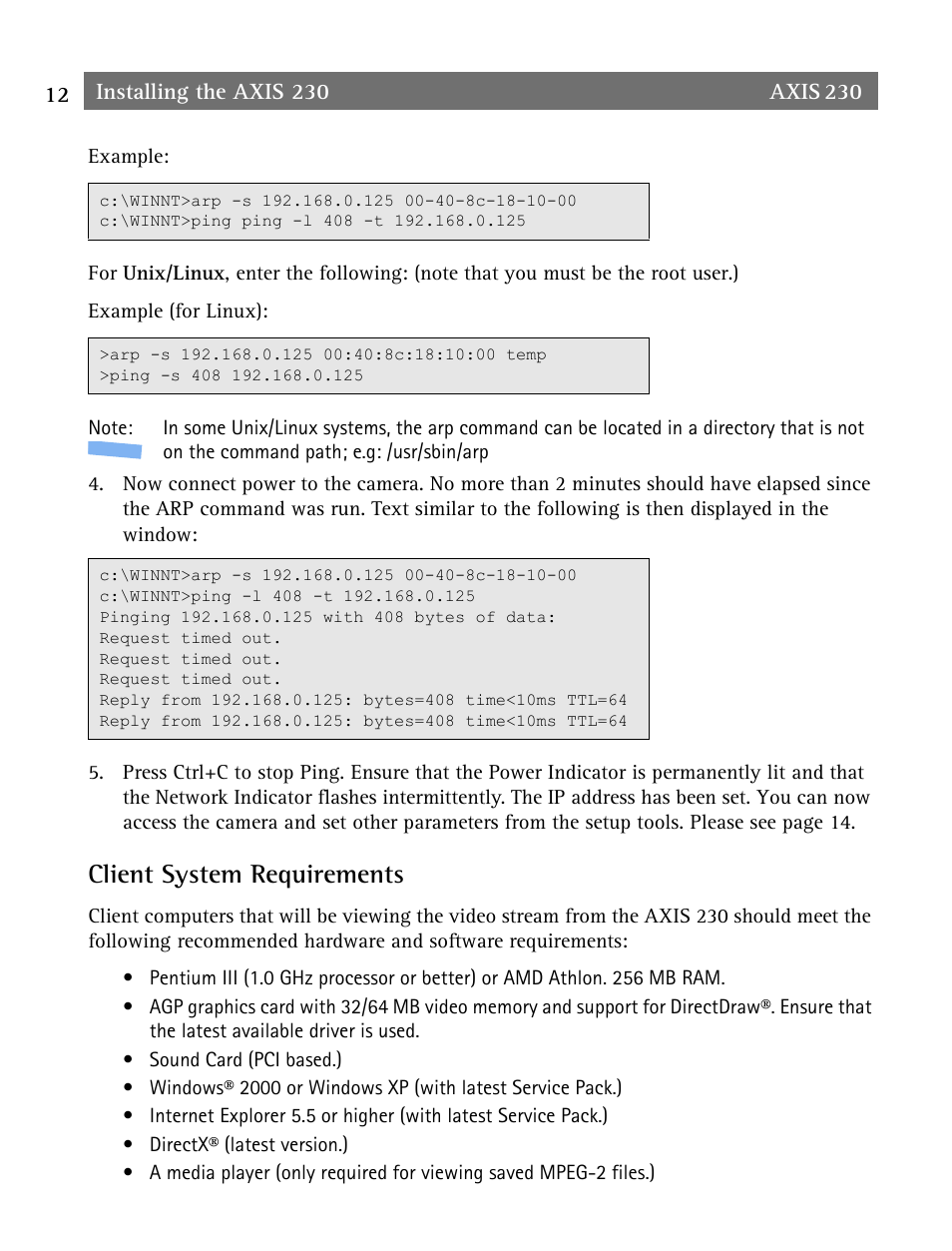 Client system requirements | Axis Communications AXIS 230 User Manual | Page 12 / 62