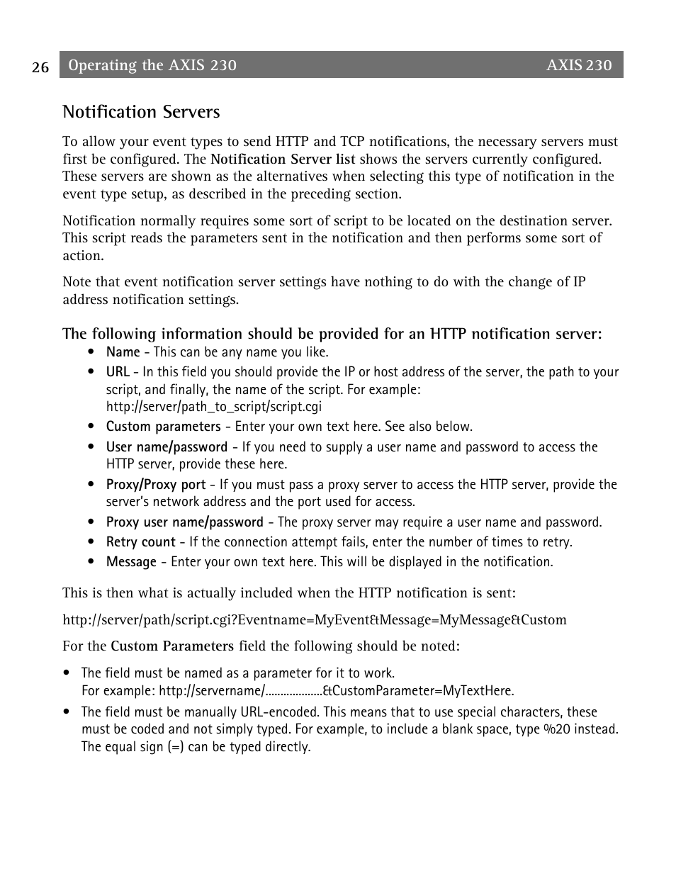 Notification servers | Axis Communications AXIS 230 User Manual | Page 26 / 62