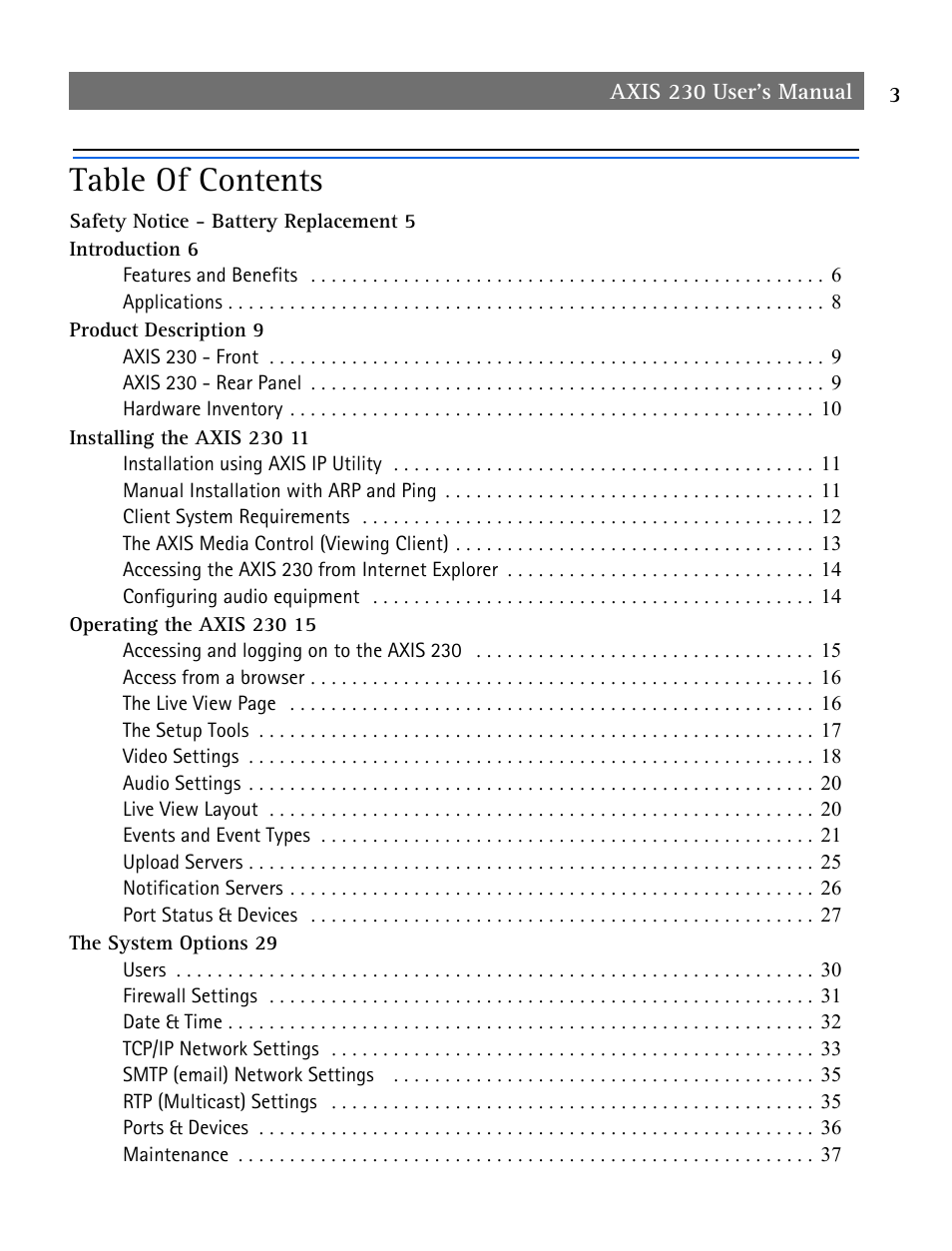Axis Communications AXIS 230 User Manual | Page 3 / 62