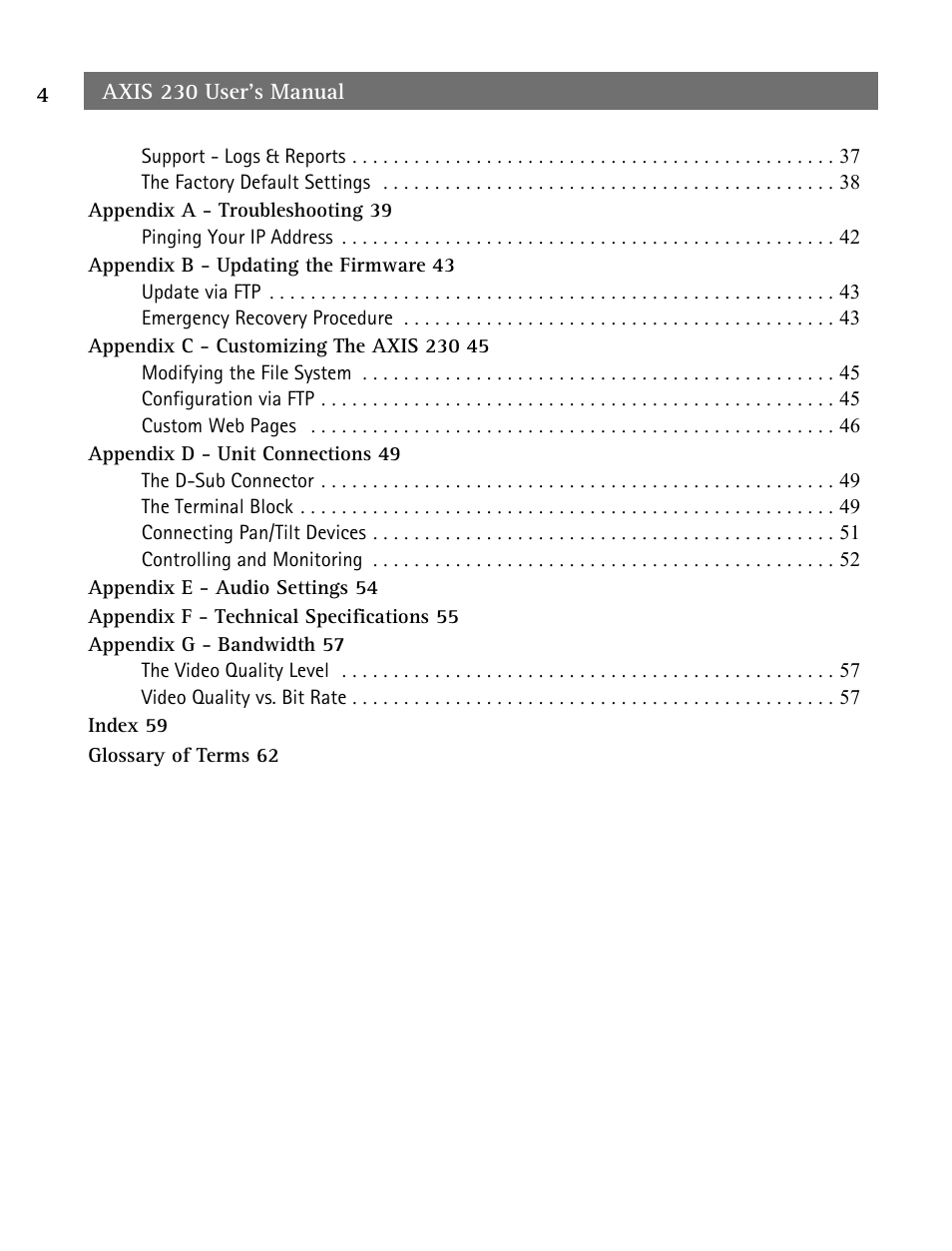 Axis Communications AXIS 230 User Manual | Page 4 / 62