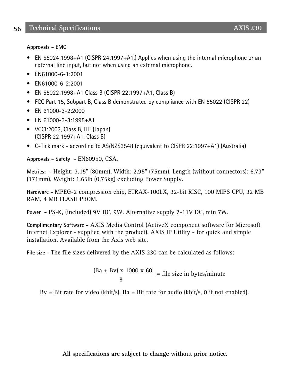 Axis Communications AXIS 230 User Manual | Page 56 / 62
