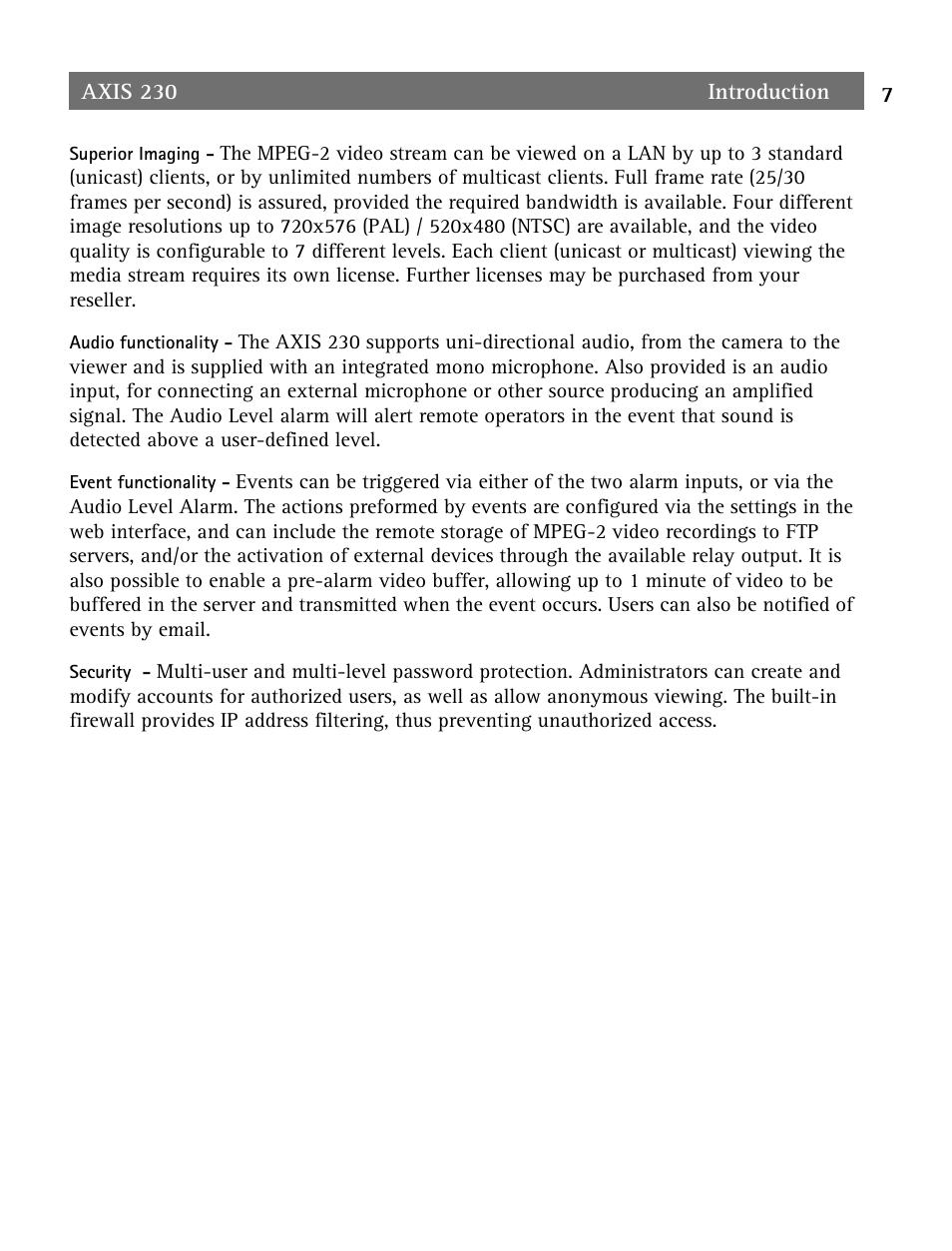 Axis Communications AXIS 230 User Manual | Page 7 / 62