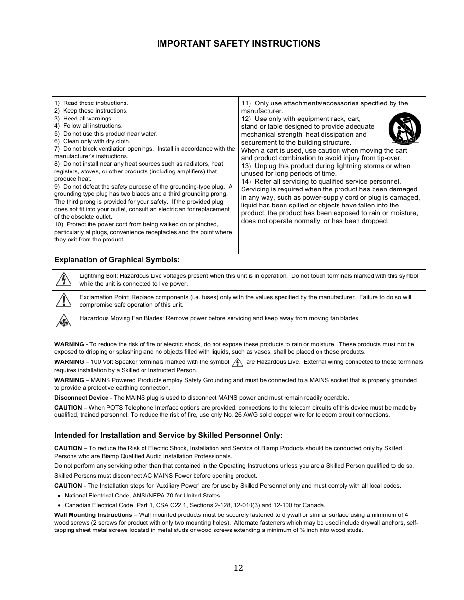 Important safety instructions, Important safety instructions 12 | Biamp Tesira EX-MOD User Manual | Page 12 / 28