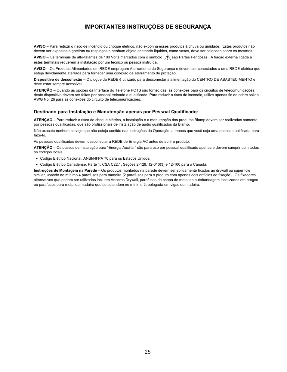 Importantes instruções de segurança 25 | Biamp Tesira EX-IO User Manual | Page 25 / 27