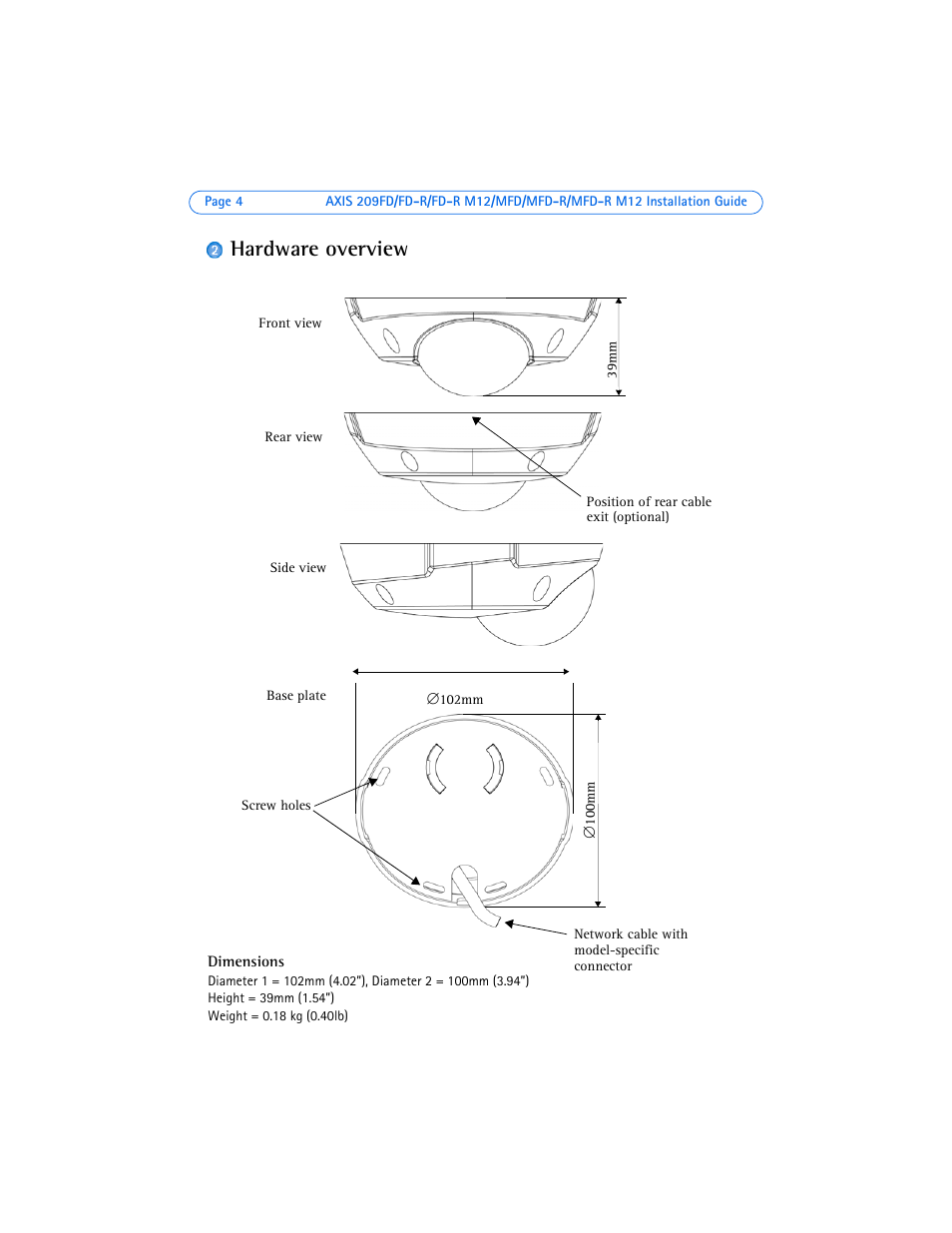 Hardware overview | Axis Communications AXIS 209MFD User Manual | Page 4 / 73