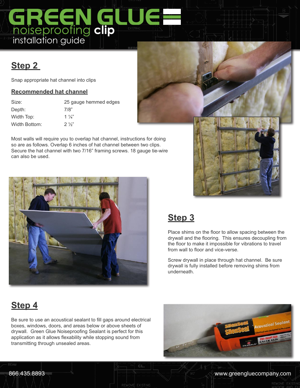 Installation guide, Step 2, Step 3 | Step 4 | CertainTeed CTG_GreenGlue-Clip User Manual | Page 2 / 2