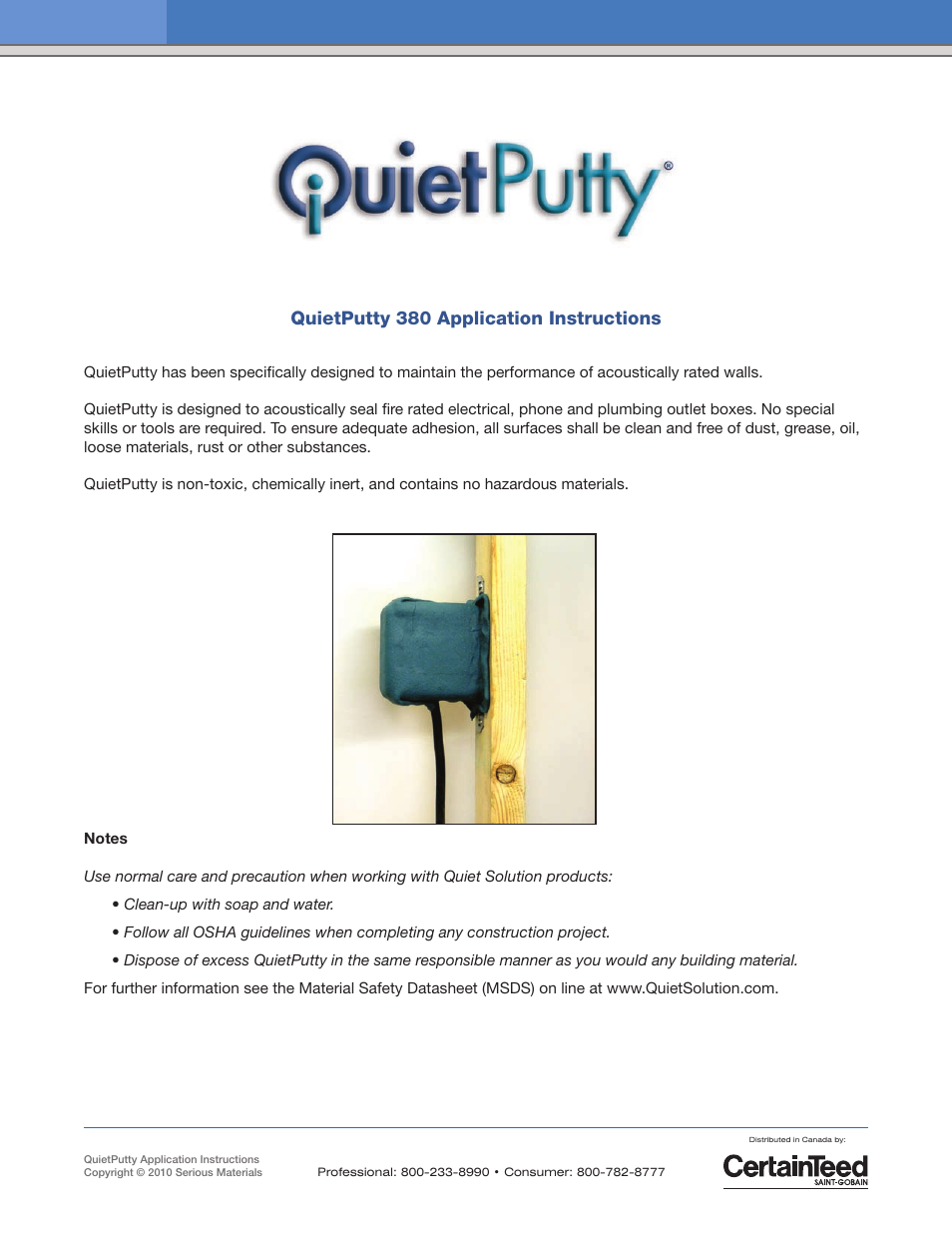 CertainTeed 2827_QPutty User Manual | 2 pages