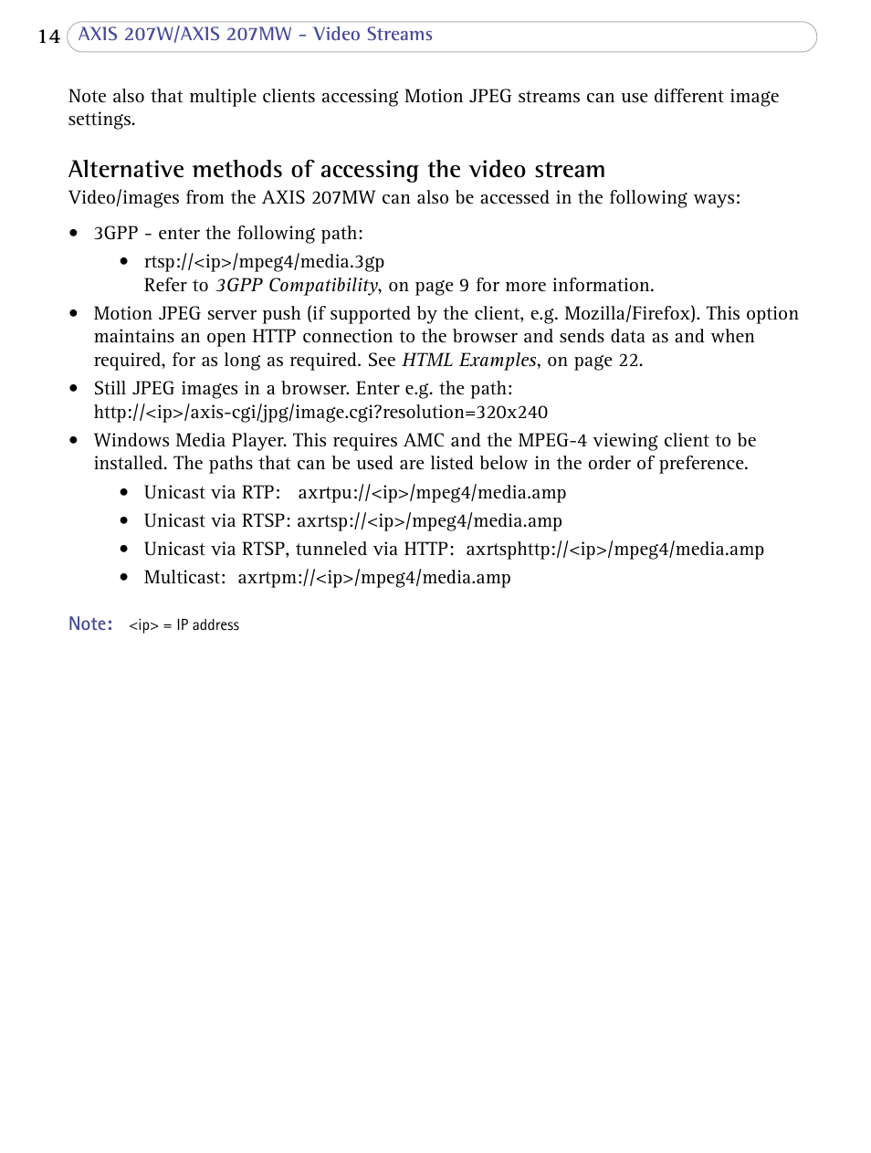 Alternative methods of accessing the video stream | Axis Communications 207W User Manual | Page 14 / 59