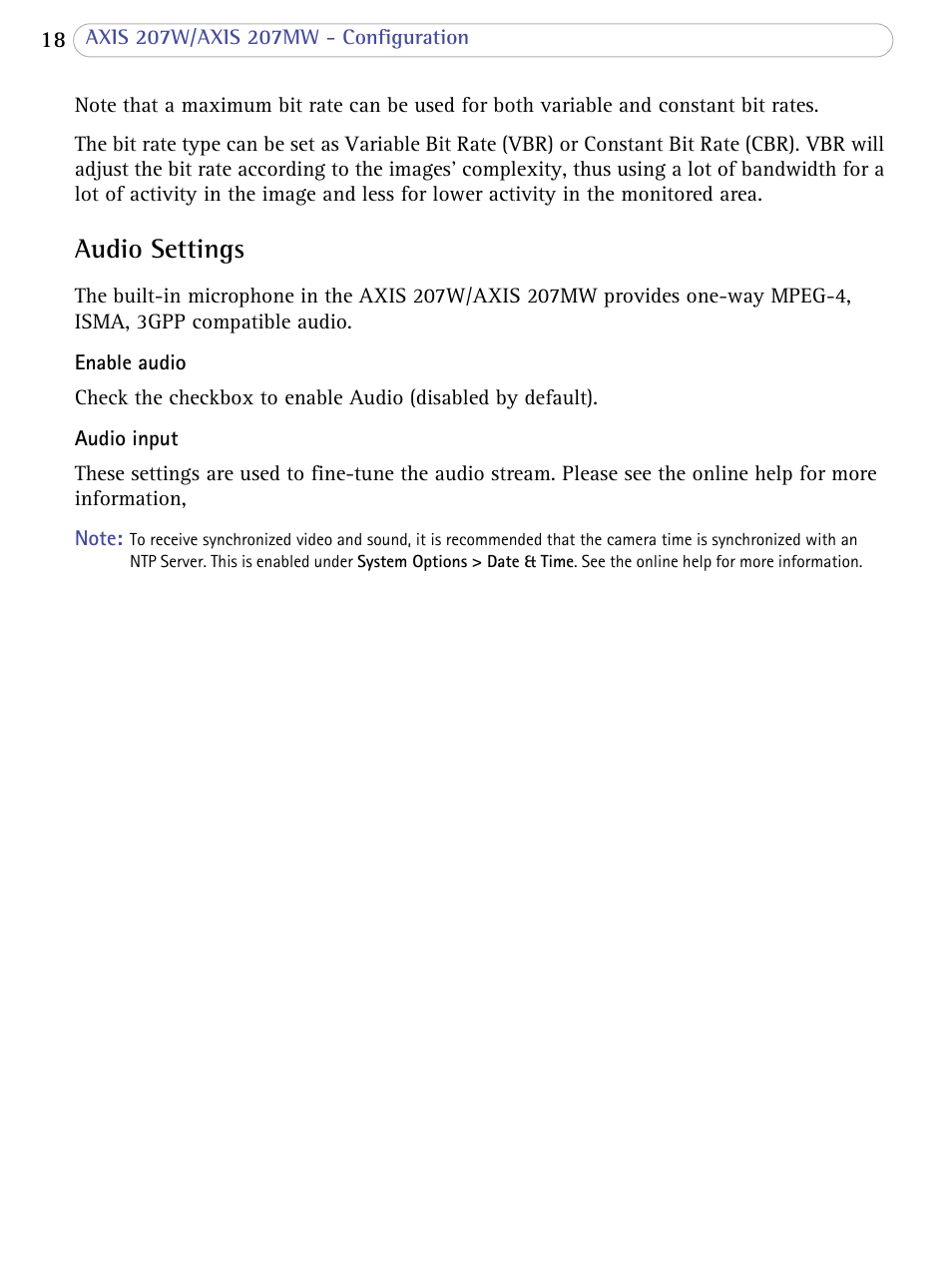 Audio settings | Axis Communications 207W User Manual | Page 18 / 59