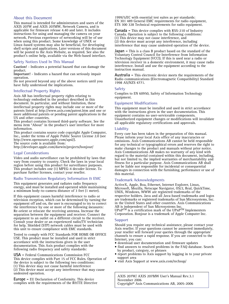 Axis communications, Product name> quick user’s guide | Axis Communications 207W User Manual | Page 2 / 59