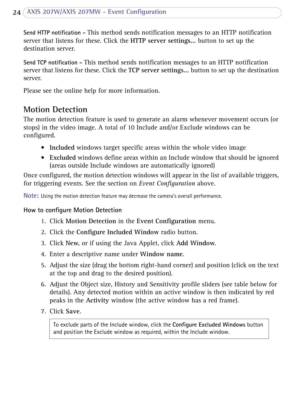 Motion detection | Axis Communications 207W User Manual | Page 24 / 59
