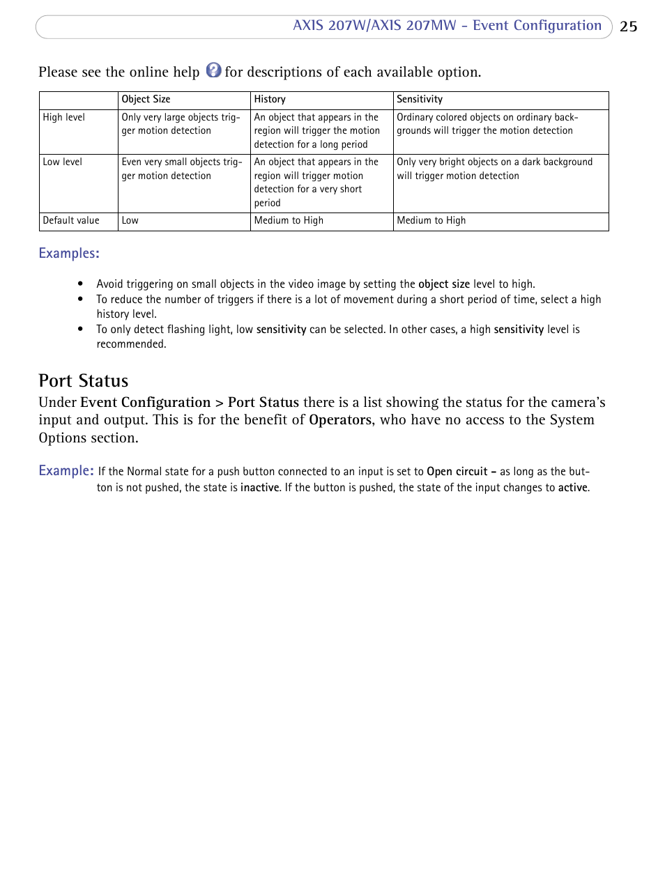 Port status | Axis Communications 207W User Manual | Page 25 / 59