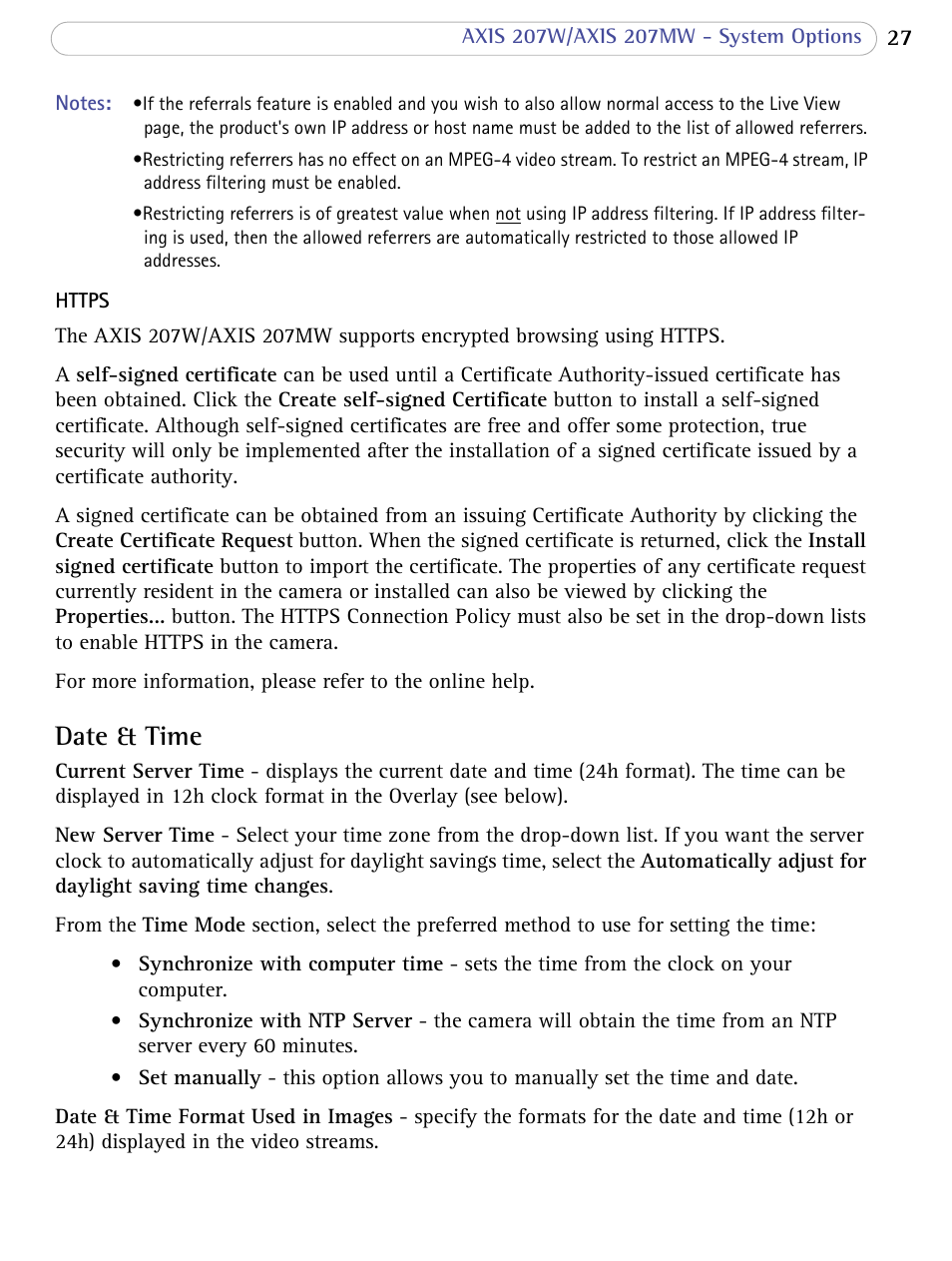 Date & time | Axis Communications 207W User Manual | Page 27 / 59