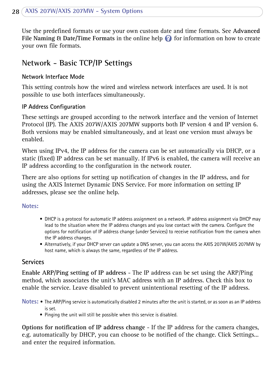 Network - basic tcp/ip settings | Axis Communications 207W User Manual | Page 28 / 59
