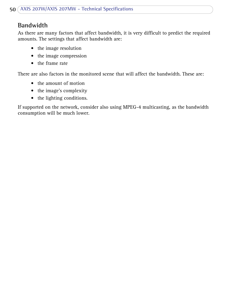 Bandwidth | Axis Communications 207W User Manual | Page 50 / 59
