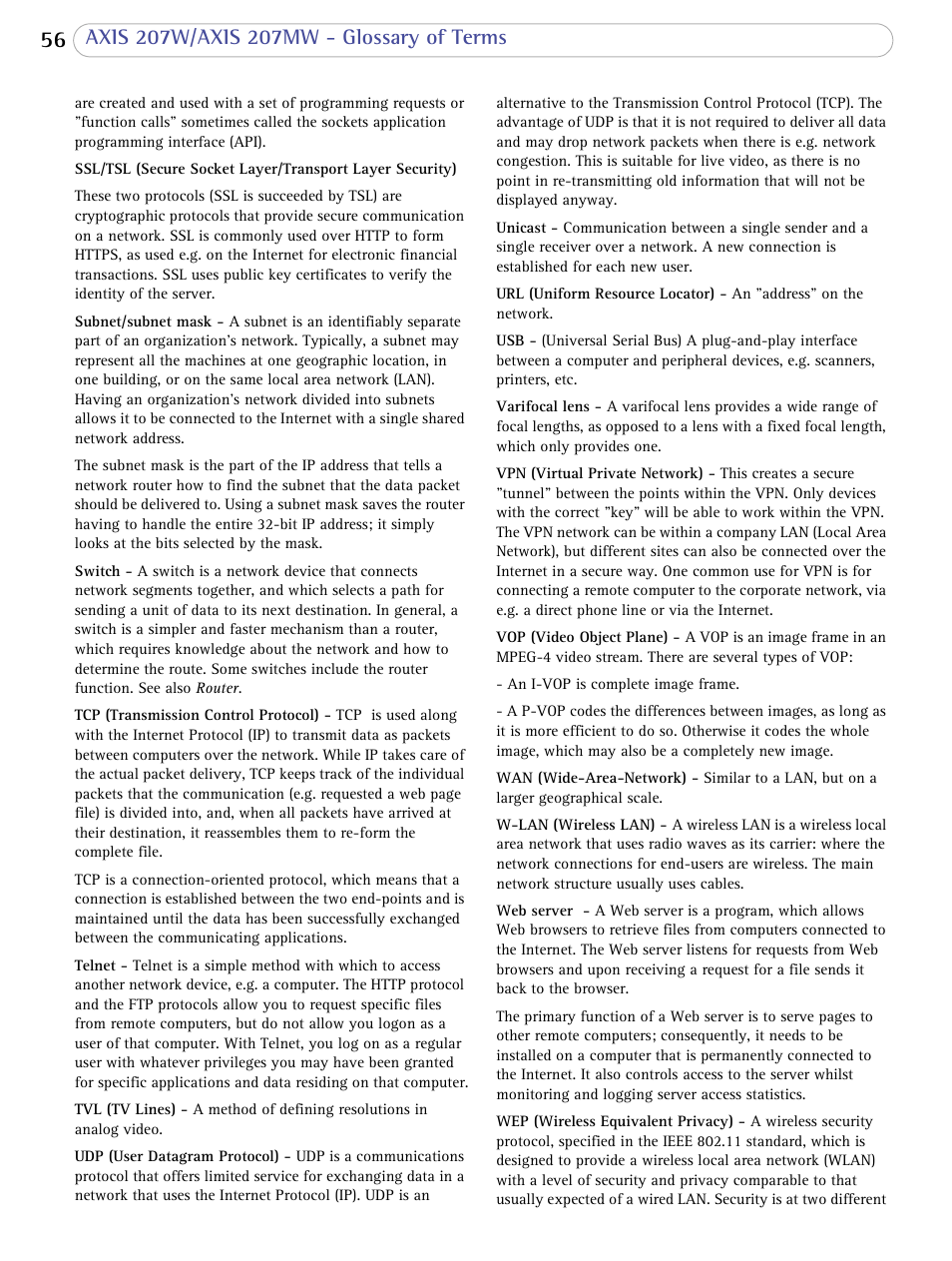 Axis Communications 207W User Manual | Page 56 / 59