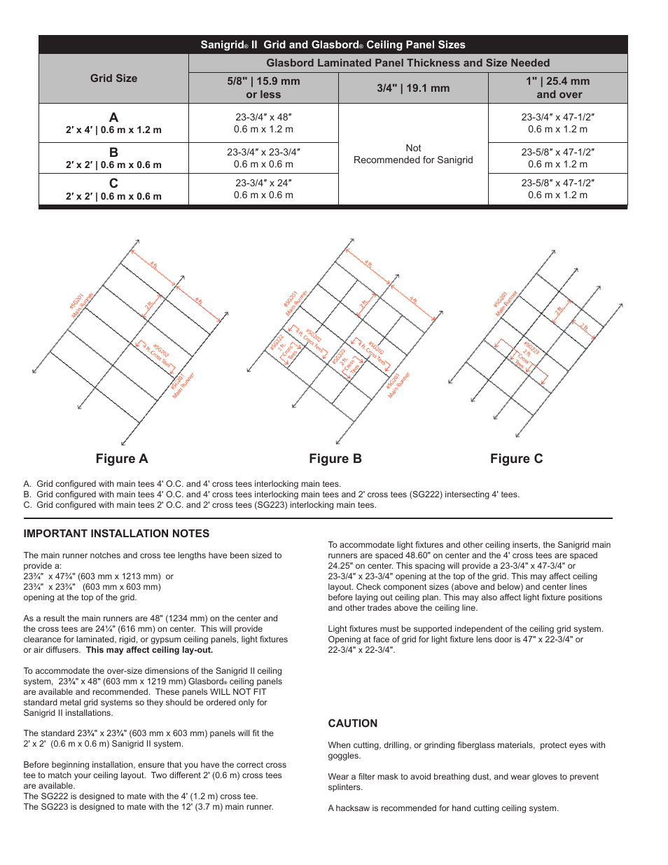 Figure c figure b figure a | Crane Composites Sanigrid Fiberglass Ceiling Grid Class A User Manual | Page 3 / 4