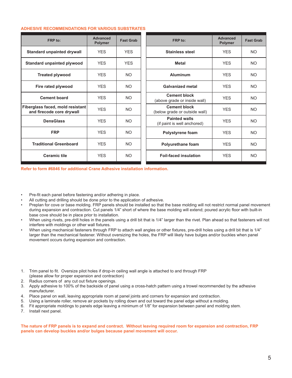 Pre-installation planning, Basic frp installation steps | Crane Composites CLEANROOM WALL SYSTEM User Manual | Page 5 / 12