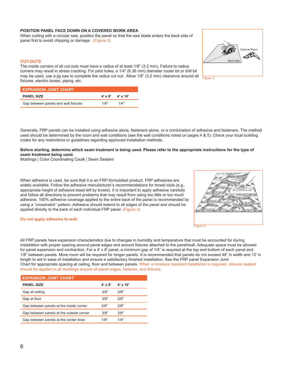 Cutting instructions, Attaching to wall, Radius corners of cut-outs | Applying adhesive, Spacing | Crane Composites CLEANROOM WALL SYSTEM User Manual | Page 6 / 12