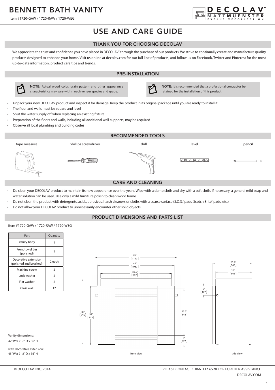 Decolav 1720 User Manual | 3 pages