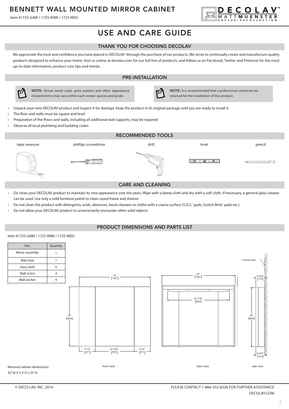 Decolav 1725 User Manual | 3 pages