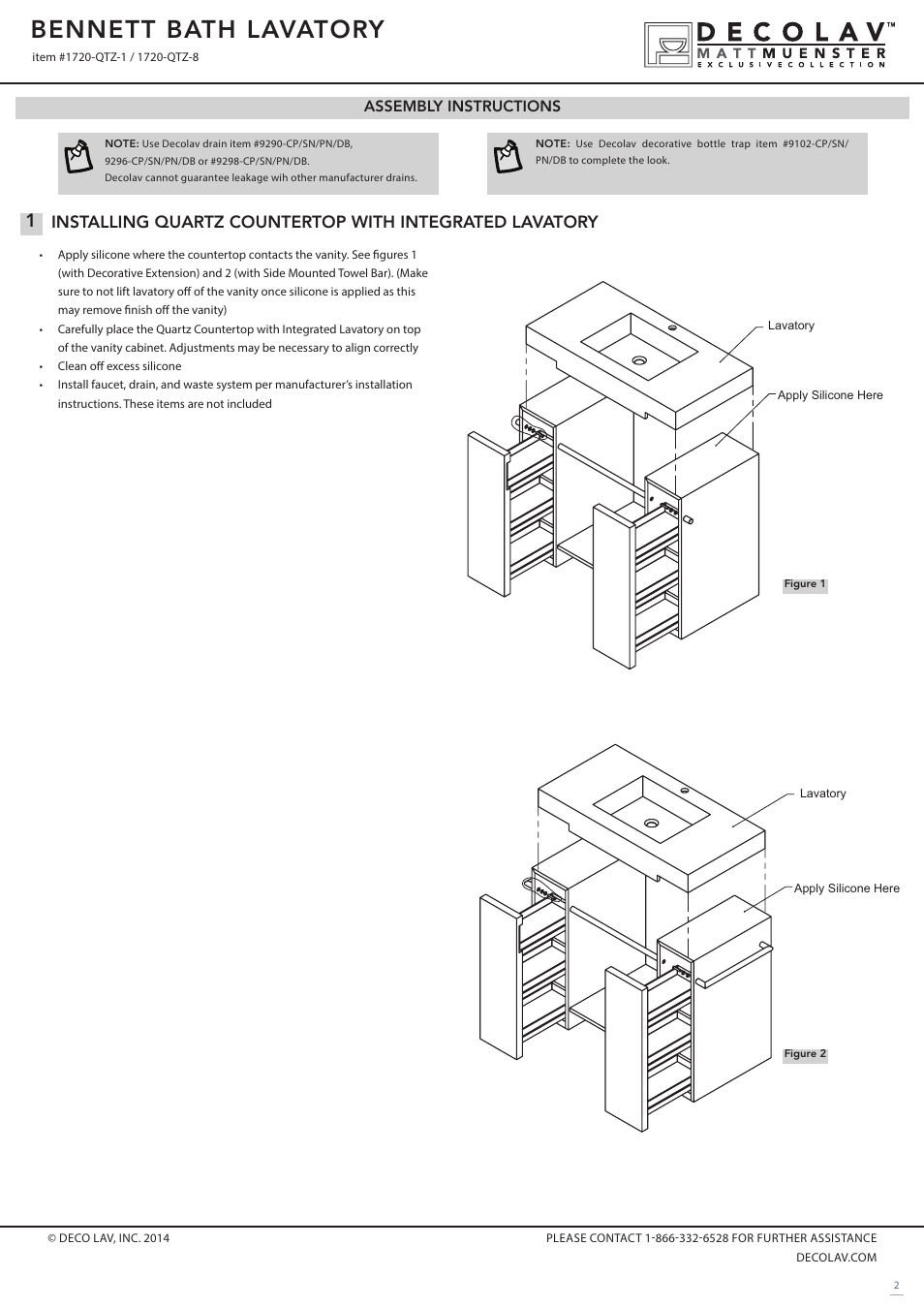 Bennett bath lavatory | Decolav 1720-QTZ User Manual | Page 2 / 3