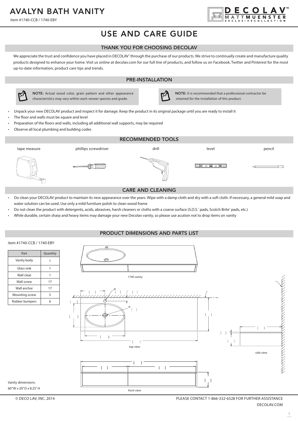 Decolav 1740 User Manual | 3 pages