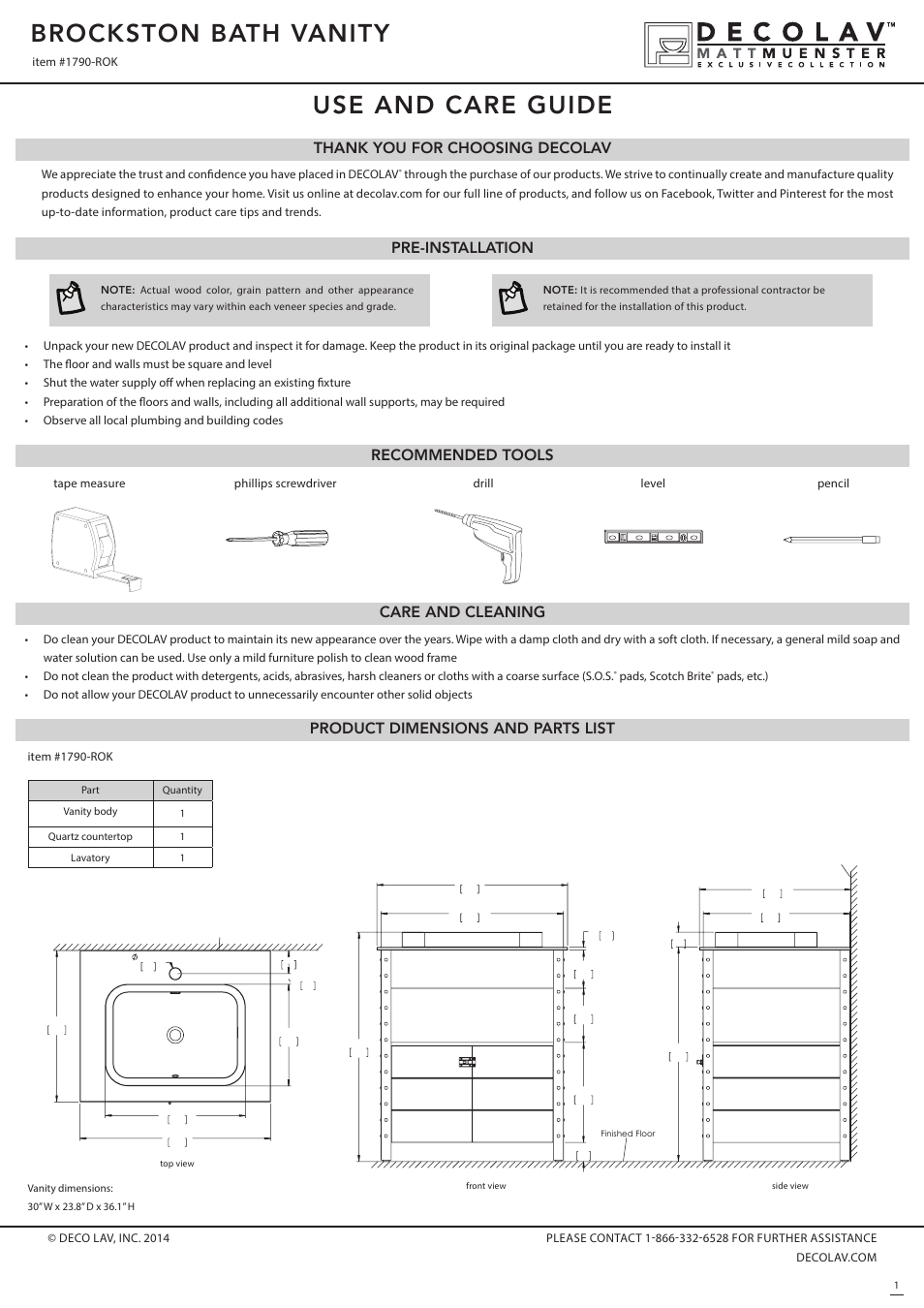 Decolav 1790 User Manual | 3 pages