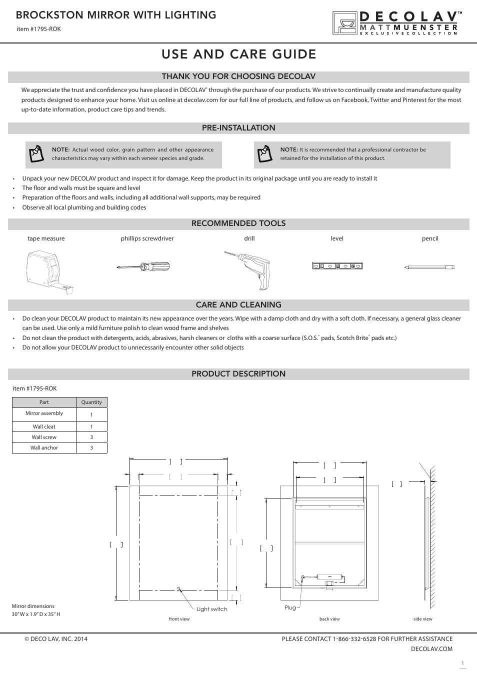 Decolav 1795 User Manual | 3 pages