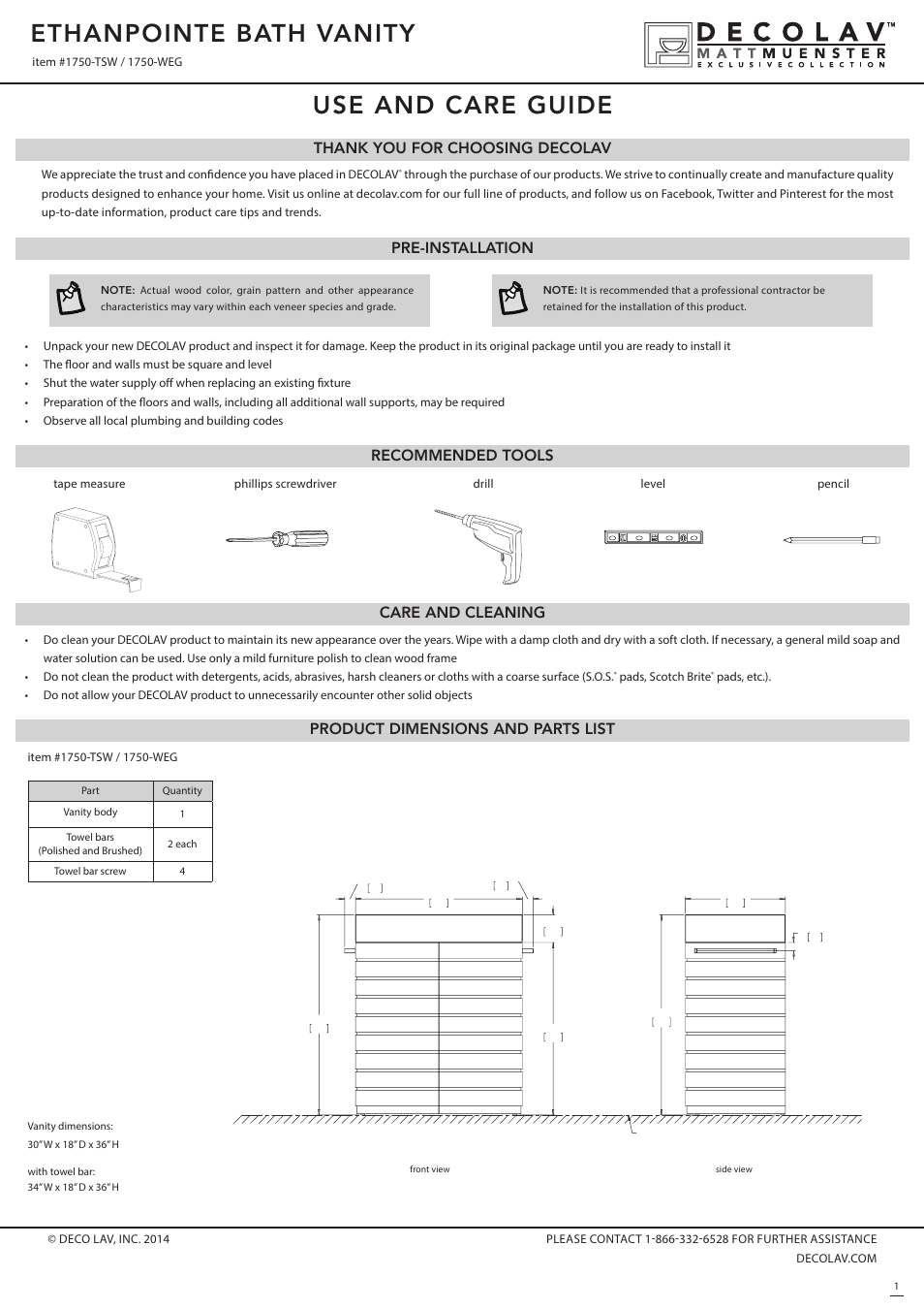 Decolav 1750 User Manual | 3 pages