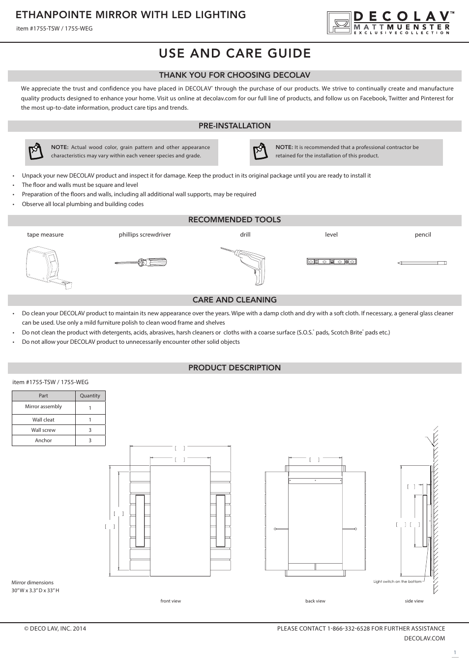 Decolav 1755 User Manual | 3 pages