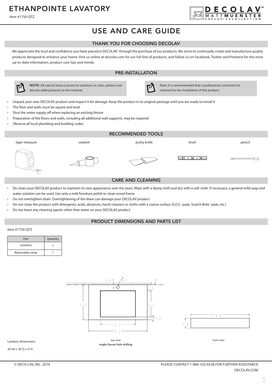 Decolav 1750-QTZ User Manual | 3 pages