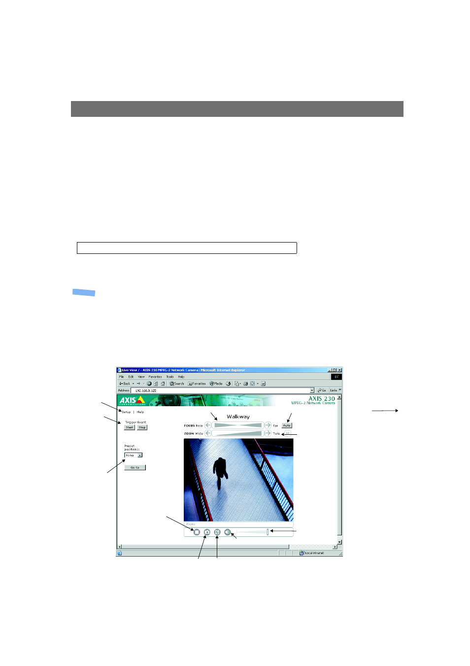 Access from a browser, The live view page, Operating the axis 230 | Axis Communications 230 MPEG-2 User Manual | Page 16 / 62