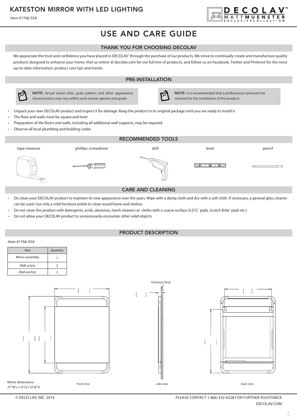 Decolav 1766 User Manual | 3 pages