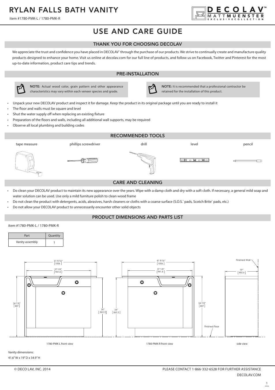 Decolav 1780 User Manual | 3 pages