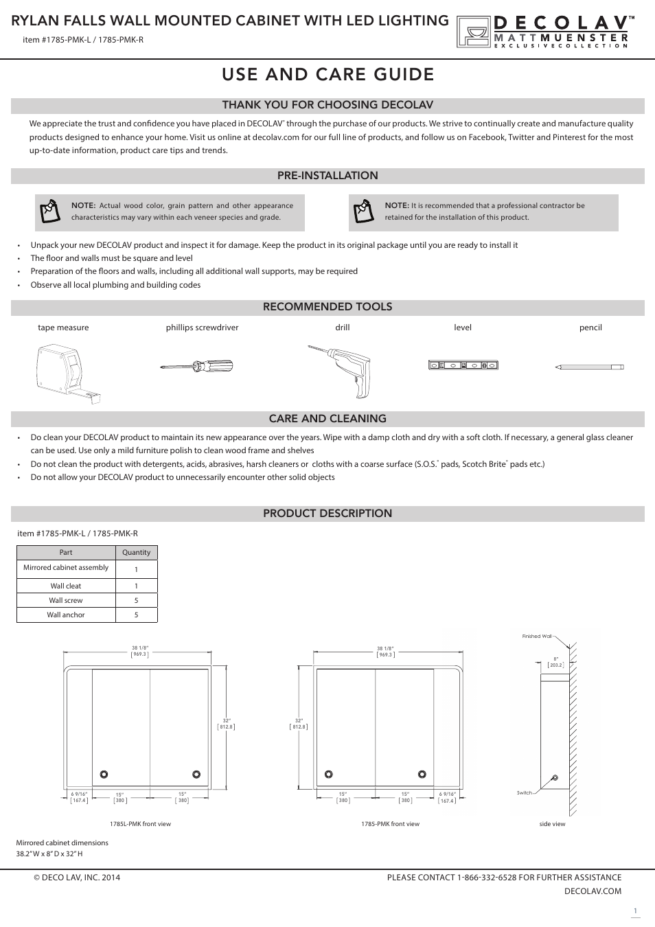Decolav 1785 User Manual | 3 pages