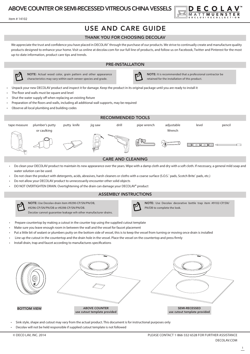 Decolav 14102 User Manual | 2 pages