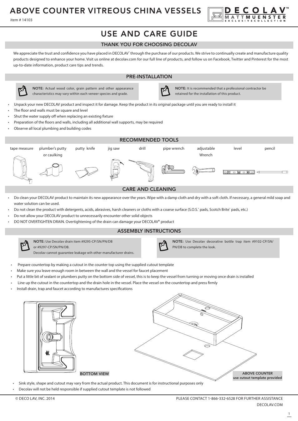 Decolav 14103 User Manual | 2 pages