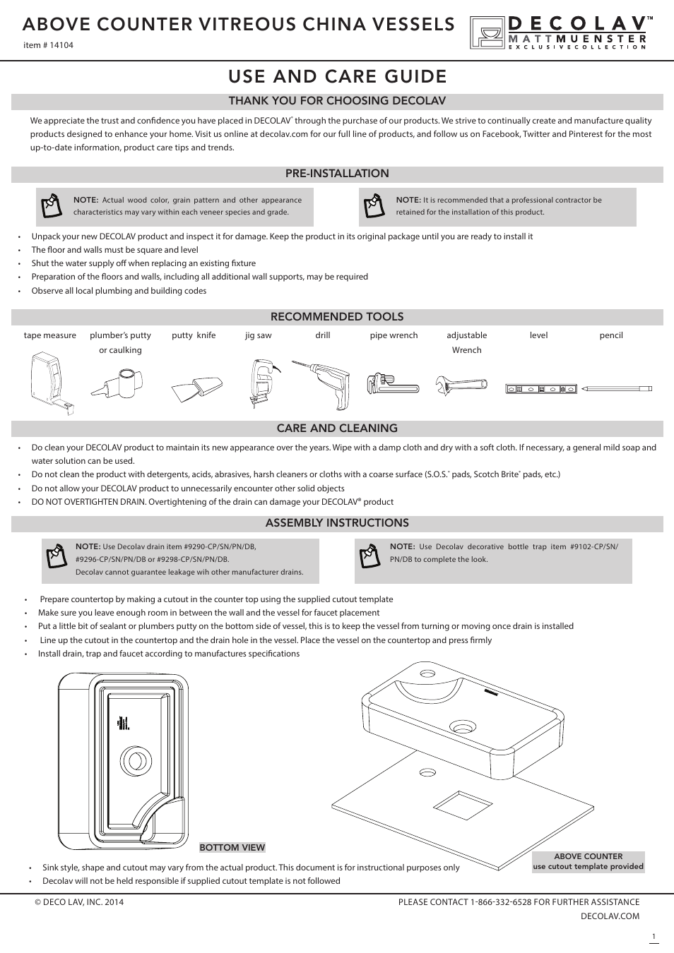 Decolav 14104 User Manual | 2 pages