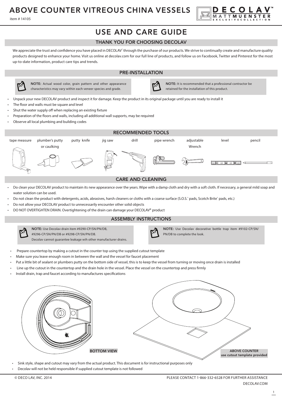 Decolav 14105 User Manual | 2 pages