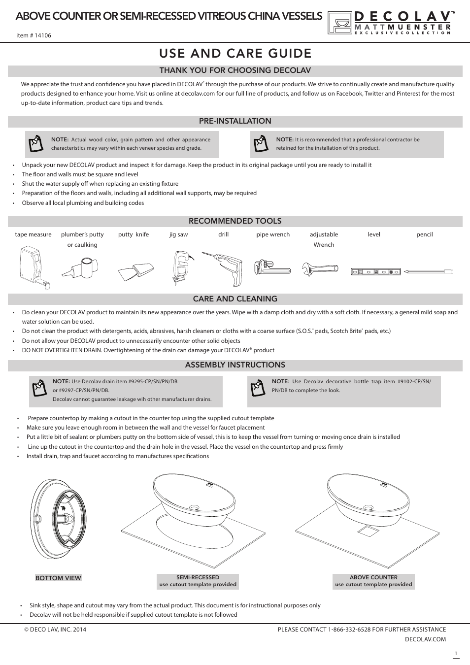 Decolav 14106 User Manual | 2 pages