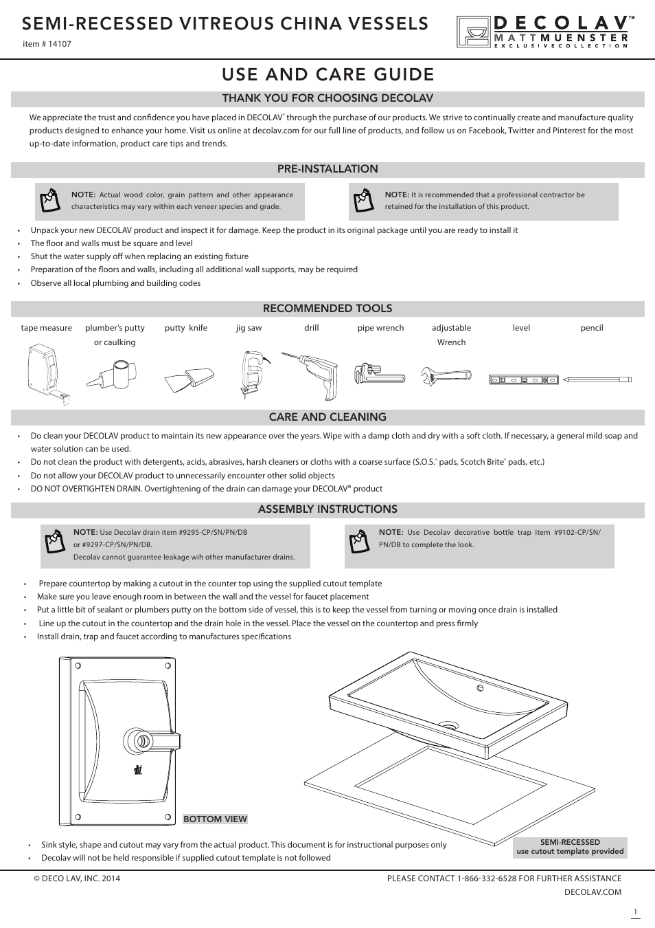 Decolav 14107 User Manual | 2 pages