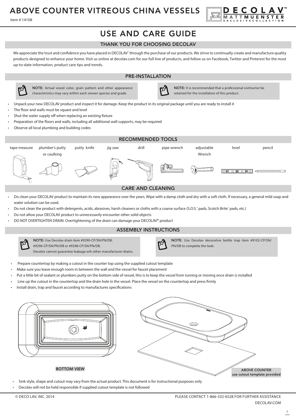 Decolav 14108 User Manual | 2 pages