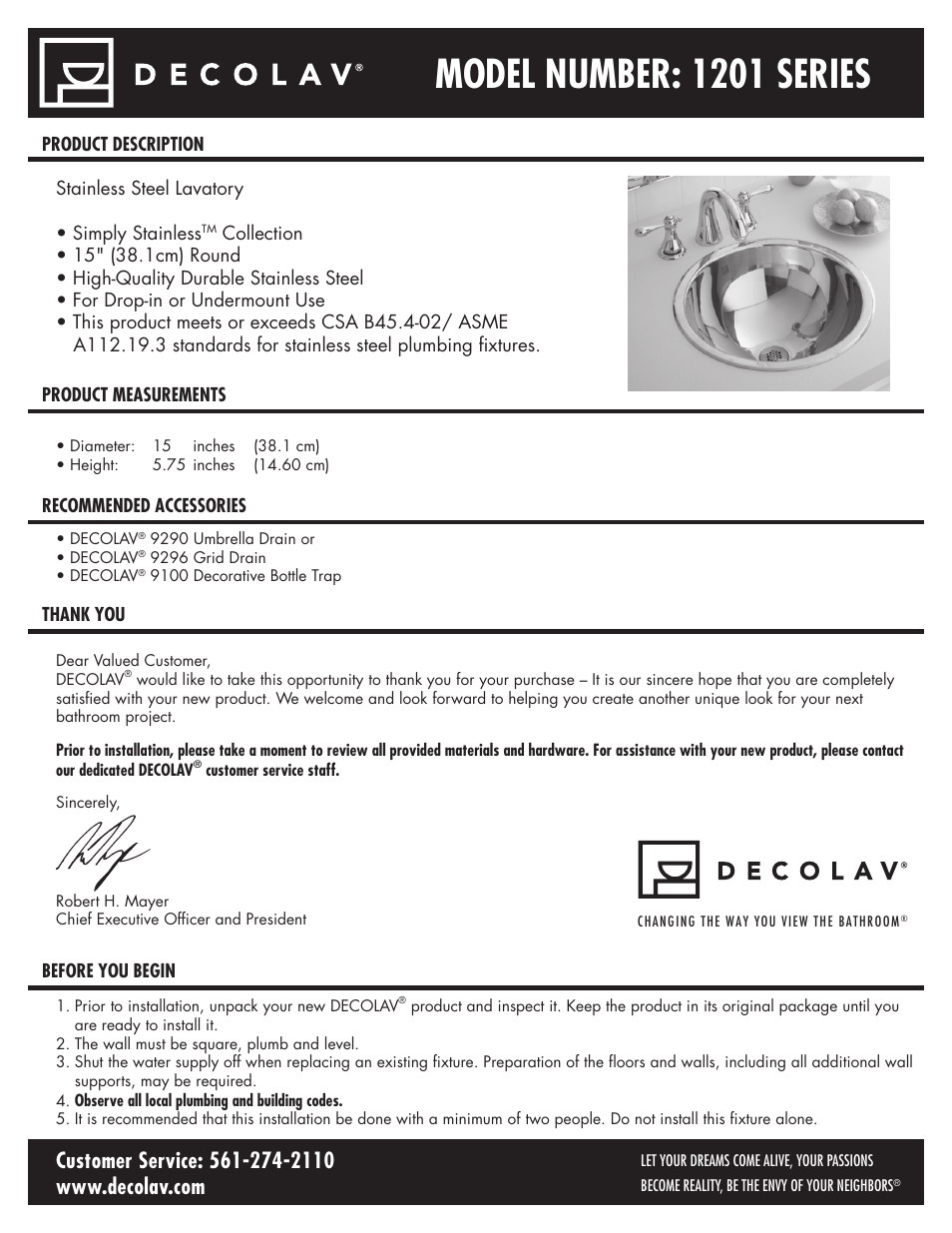 Decolav 1201 User Manual | 18 pages