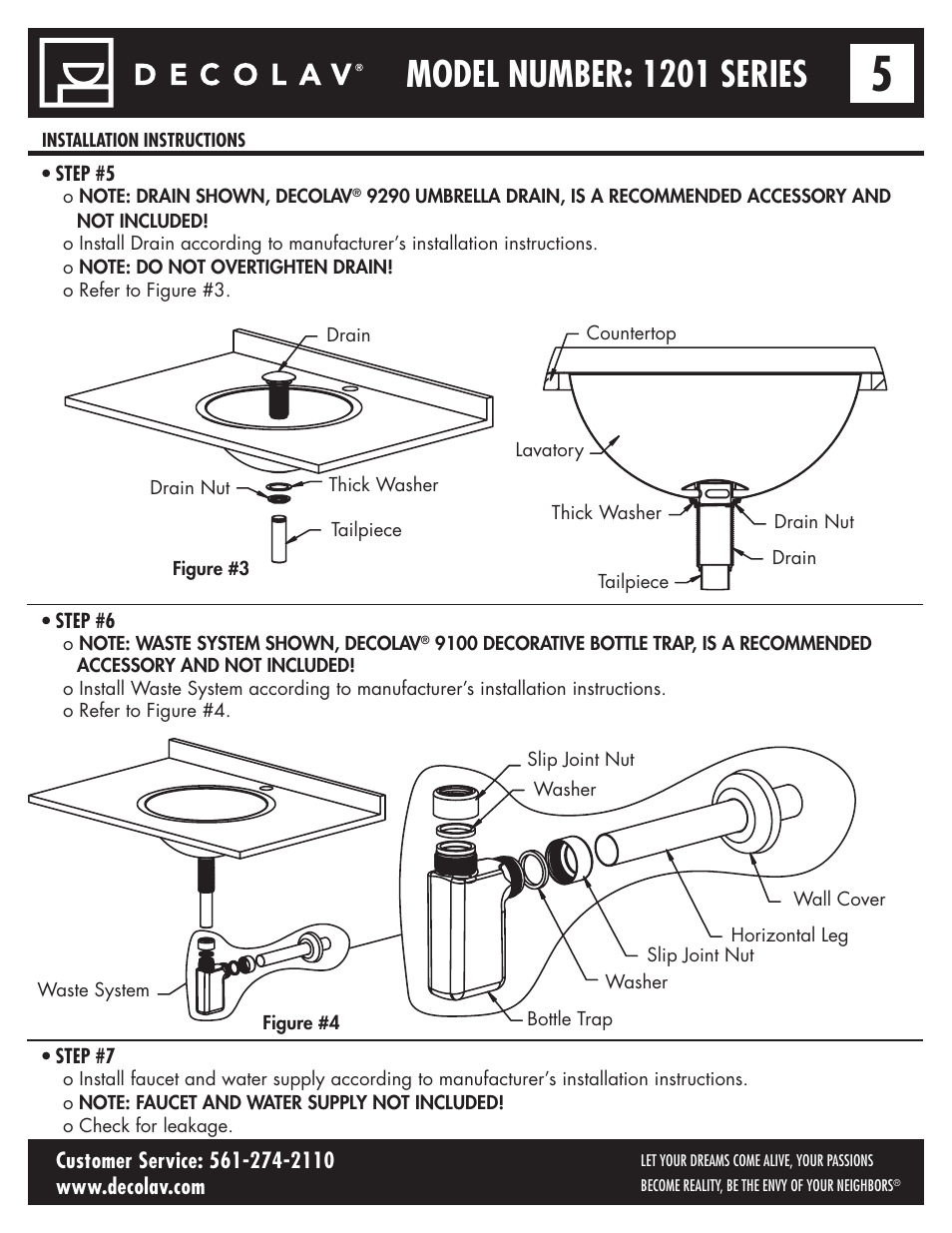 Model number: 1201 series | Decolav 1201 User Manual | Page 5 / 18