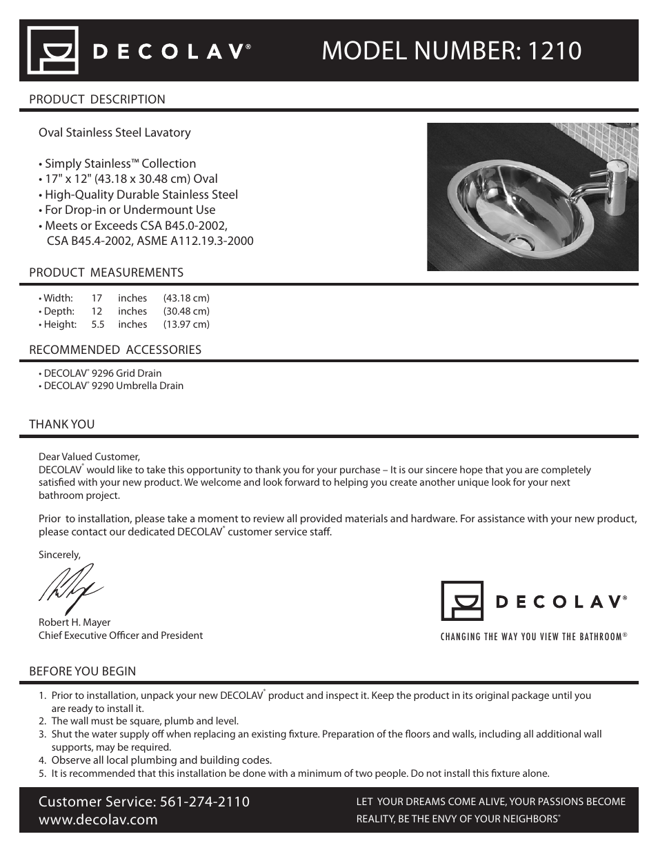 Decolav 1210 User Manual | 18 pages