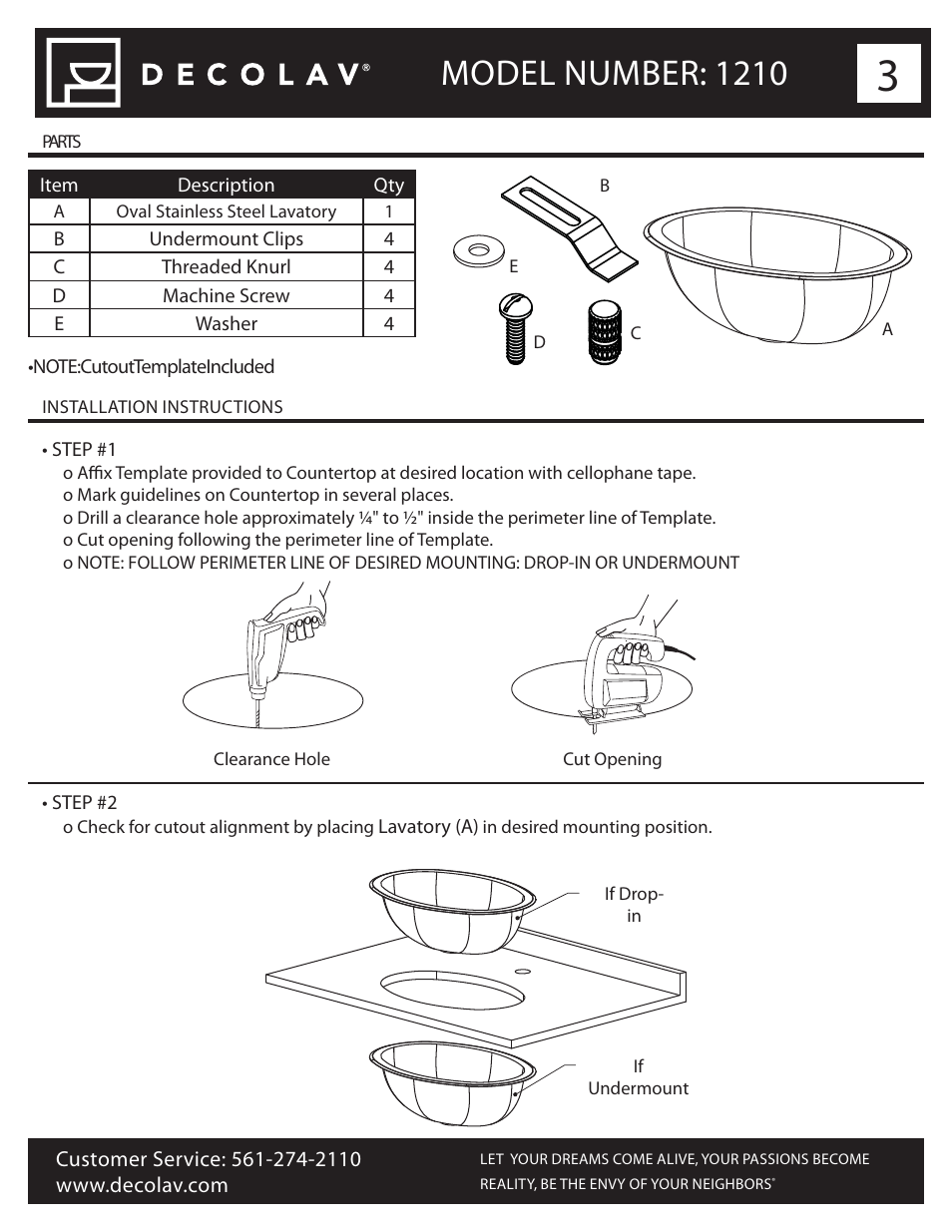 Model number: 1210 | Decolav 1210 User Manual | Page 3 / 18