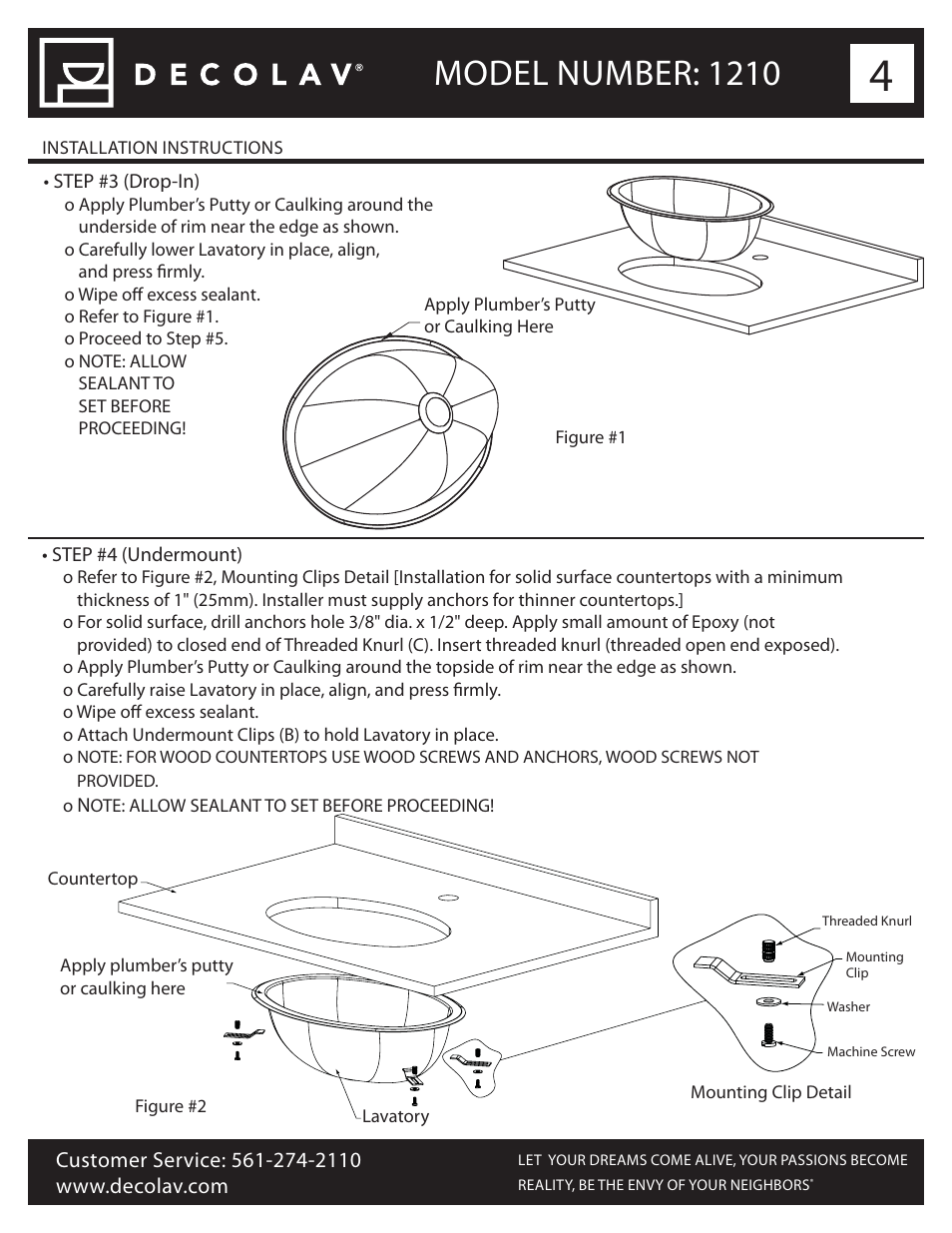Model number: 1210 | Decolav 1210 User Manual | Page 4 / 18