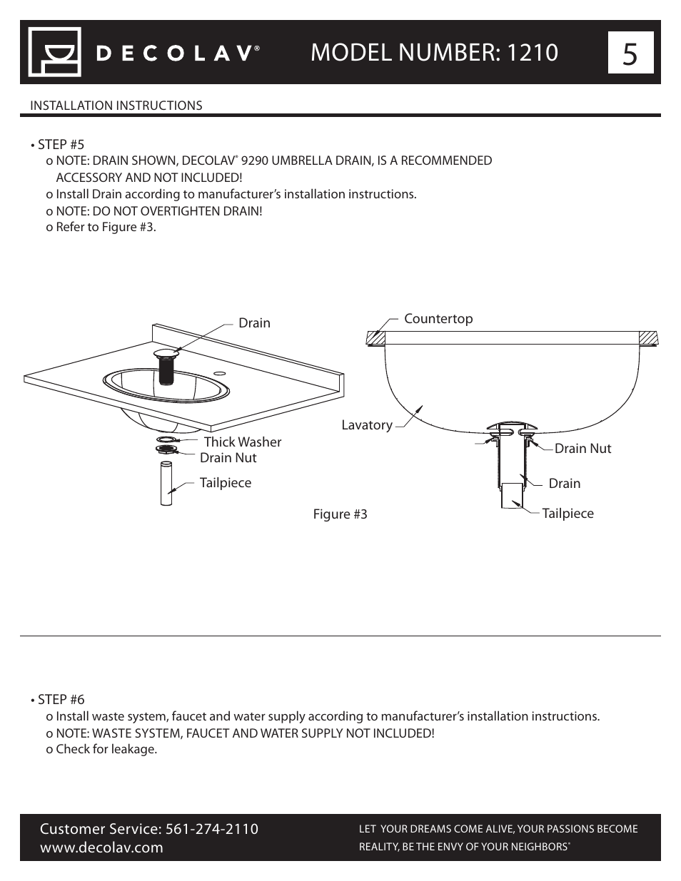 Model number: 1210 | Decolav 1210 User Manual | Page 5 / 18